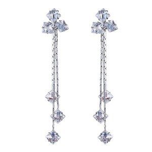 14k Gold Princess Cut Diamonds Long Chain Earrings Sterling Silver